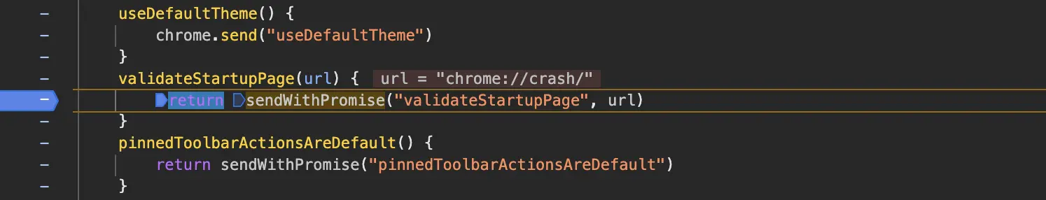 DevTools breakpoint on validateStartupPage DevTools breakpoint on validateStartupPage