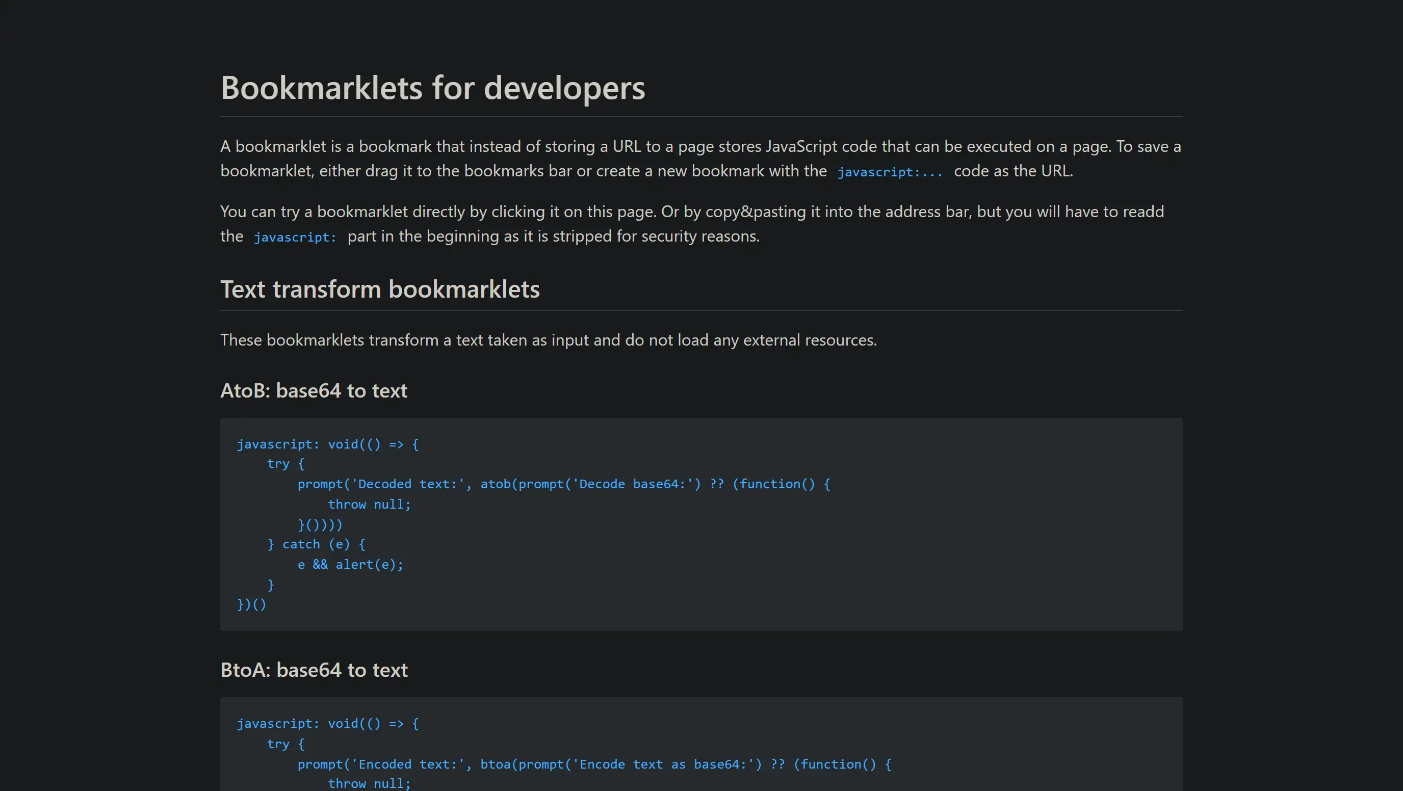 Bookmarklets for Developers